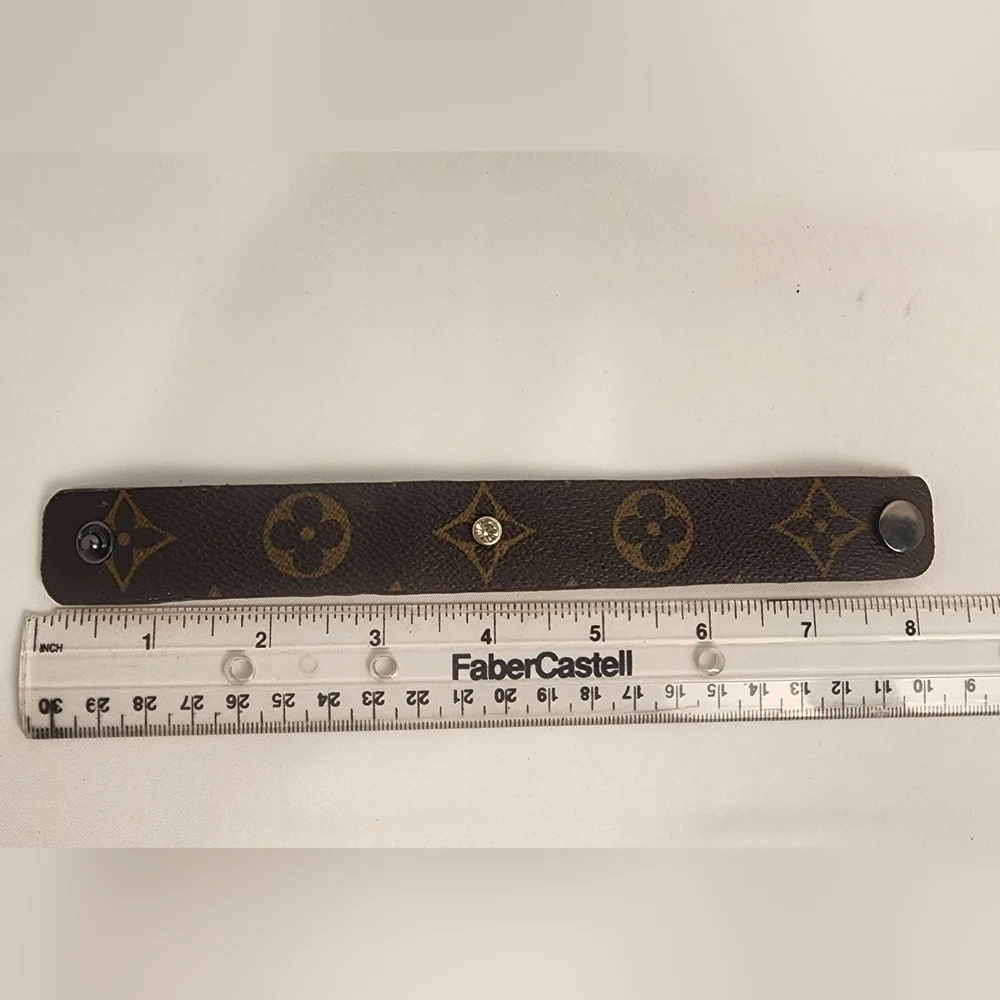 Louis Vuitton Brown Monogram Canvas Leather Bracelet with Crystal Embellishments